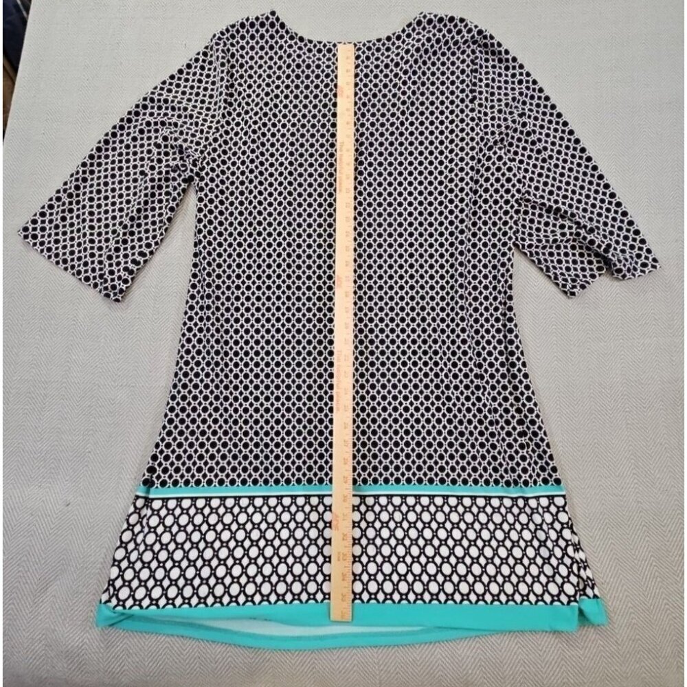 Tacera Dress Women's 3X Black White Geometric Shift Midi 3/4 Sleeve Comfort EUC - Picture 9 of 10